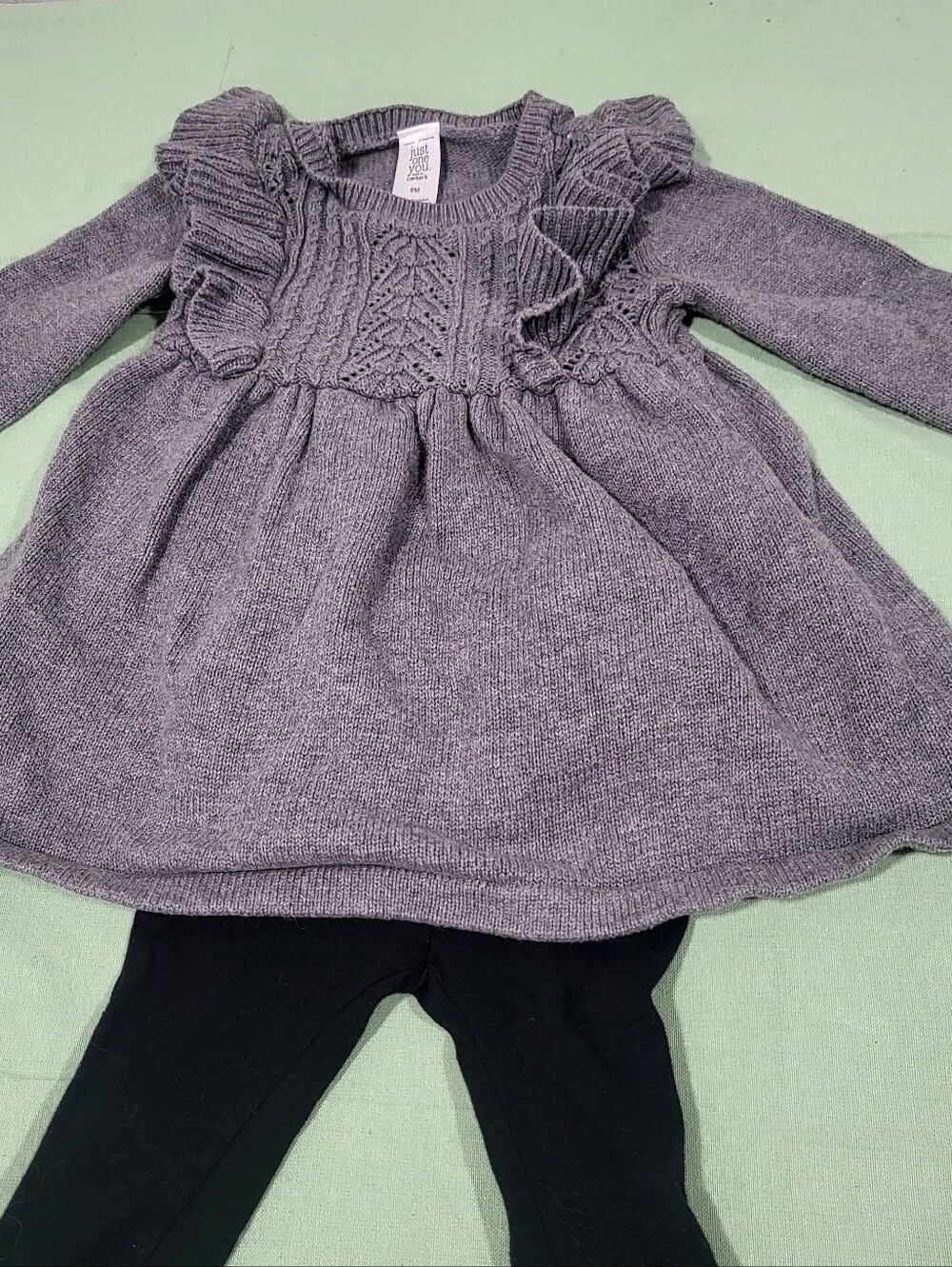Carter's Gray Knit Ruffle Shoulder Dress Top- So Soft- NWOT